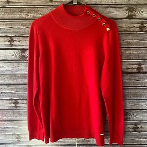 Calvin Klein Women's Sweater Size M Red Button Long-Sleeved